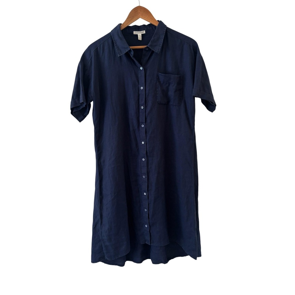 Eileen Fisher Organic Linen Shirt Dress Womens S Blue Button Front‎ Minimalist